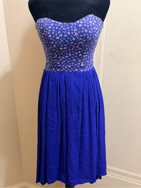 Olsenboye Strapless Blue Floral Corset Style Dress S